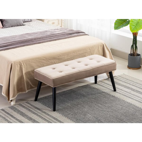 Brooklyn Tufted Taupe Velvet Ottoman Accent Bench 40.25 in. x .16.25 in. x 17 in.