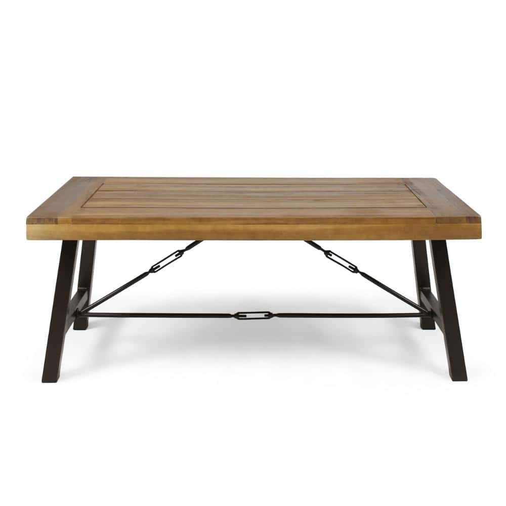 "Outdoor Acacia Wood Coffee Table, Teak Finish / Rustic Metal Brown and Black, 27.25""D x 45.75""W x 18""H" price history on PriceWatchPro