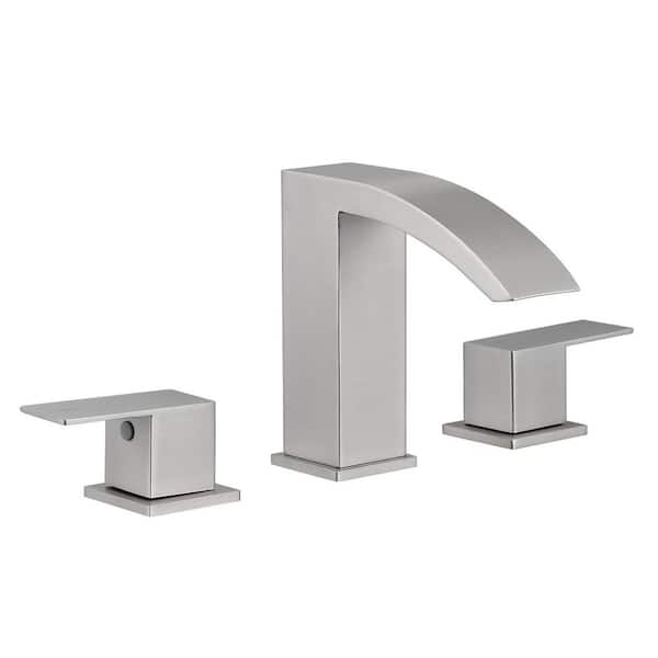 Deck Mount 8 in. Widespread 2-Handle Bathroom Faucet, 3-Hole Bathroom Sink Faucet in Brushed Nickel