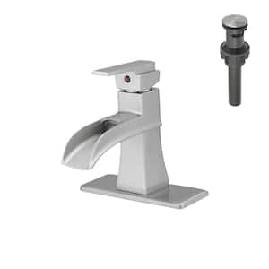 Advanced Single-Handle Single-Hole Bathroom Faucet with Deckplate Included in Brushed Nickel