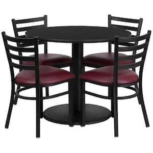5-Piece Black Top/Burgundy Vinyl Seat Table and Chair Set