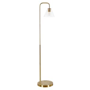 62 in. Gold 1 1-Way (On/Off) Arc Floor Lamp for Living Room with Glass Cone Shade