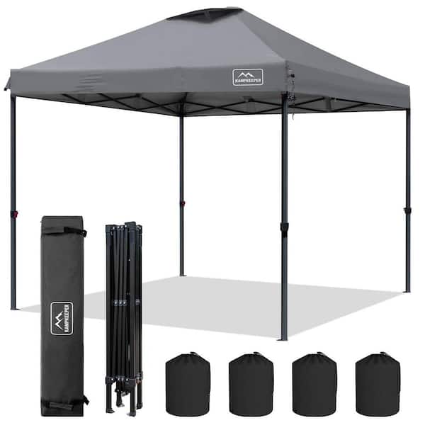 Zeus & Ruta 10 ft. W x 10 ft. L x 9 ft. H Gray Pop-Up Commercial Canopy Tent with Wheeled Carrying Bag, 4-Ropes, and 4-Stakes