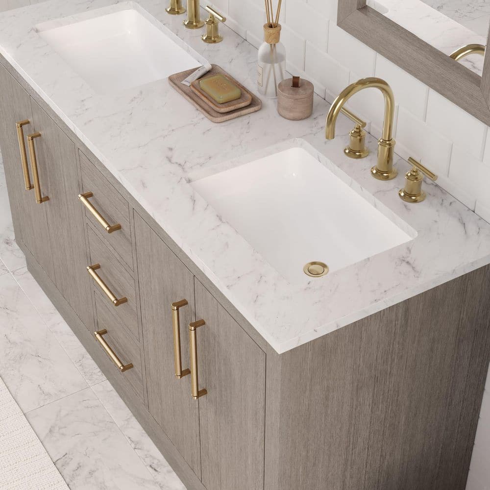 Hugo 60'' Grey Oak Double Sink Vanity with Satin Gold Hardware