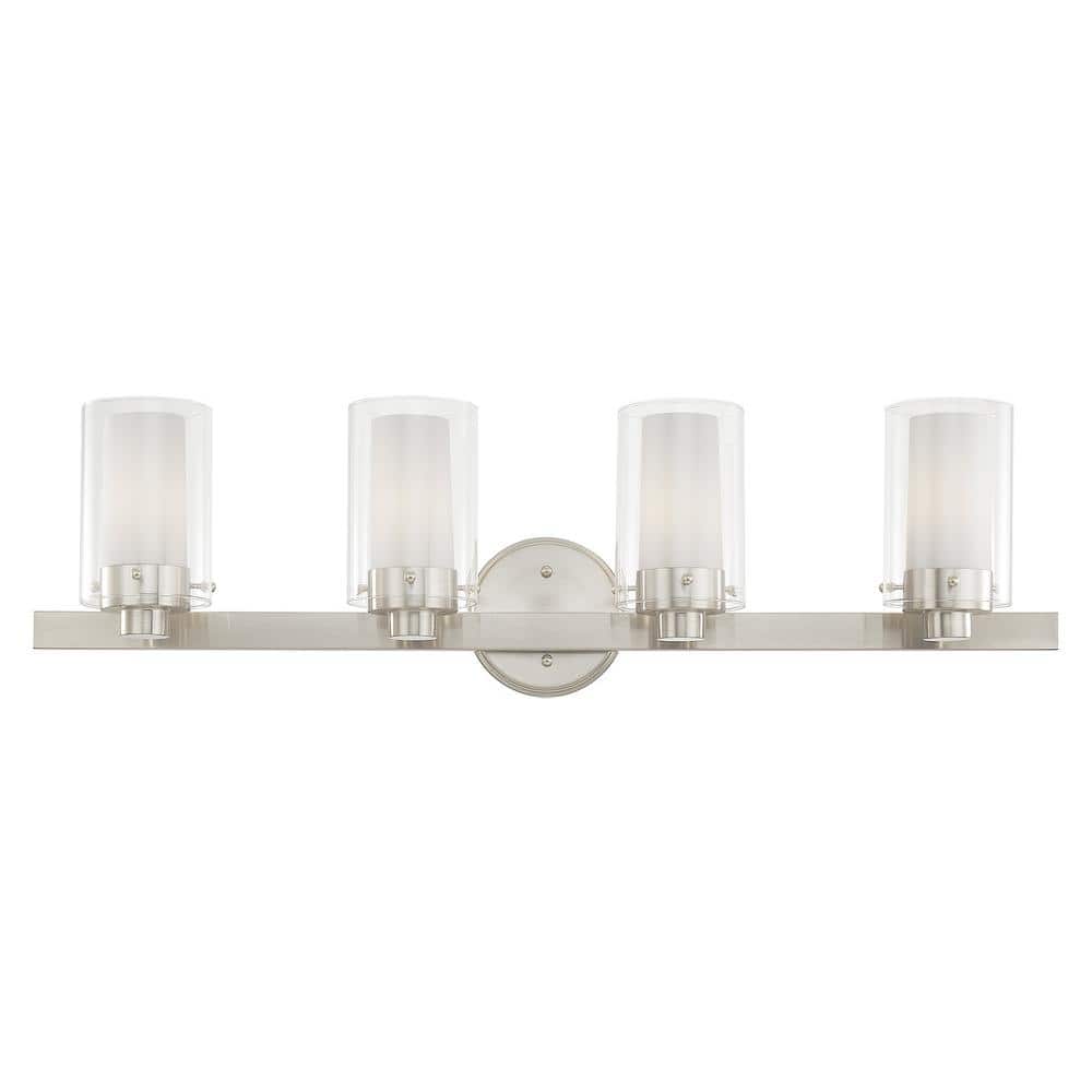 Baxter 31.5 in. 4-Light Brushed Nickel Vanity Light with Clear Outer Glass and Opal Inner Glass price history on PriceWatchPro