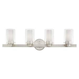 Baxter 31.5 in. 4-Light Brushed Nickel Vanity Light with Clear Outer Glass and Opal Inner Glass