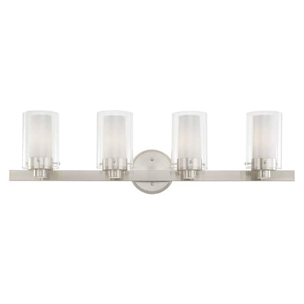 AVIANCE LIGHTING Baxter 31.5 in. 4-Light Brushed Nickel Vanity Light with Clear Outer Glass and Opal Inner Glass