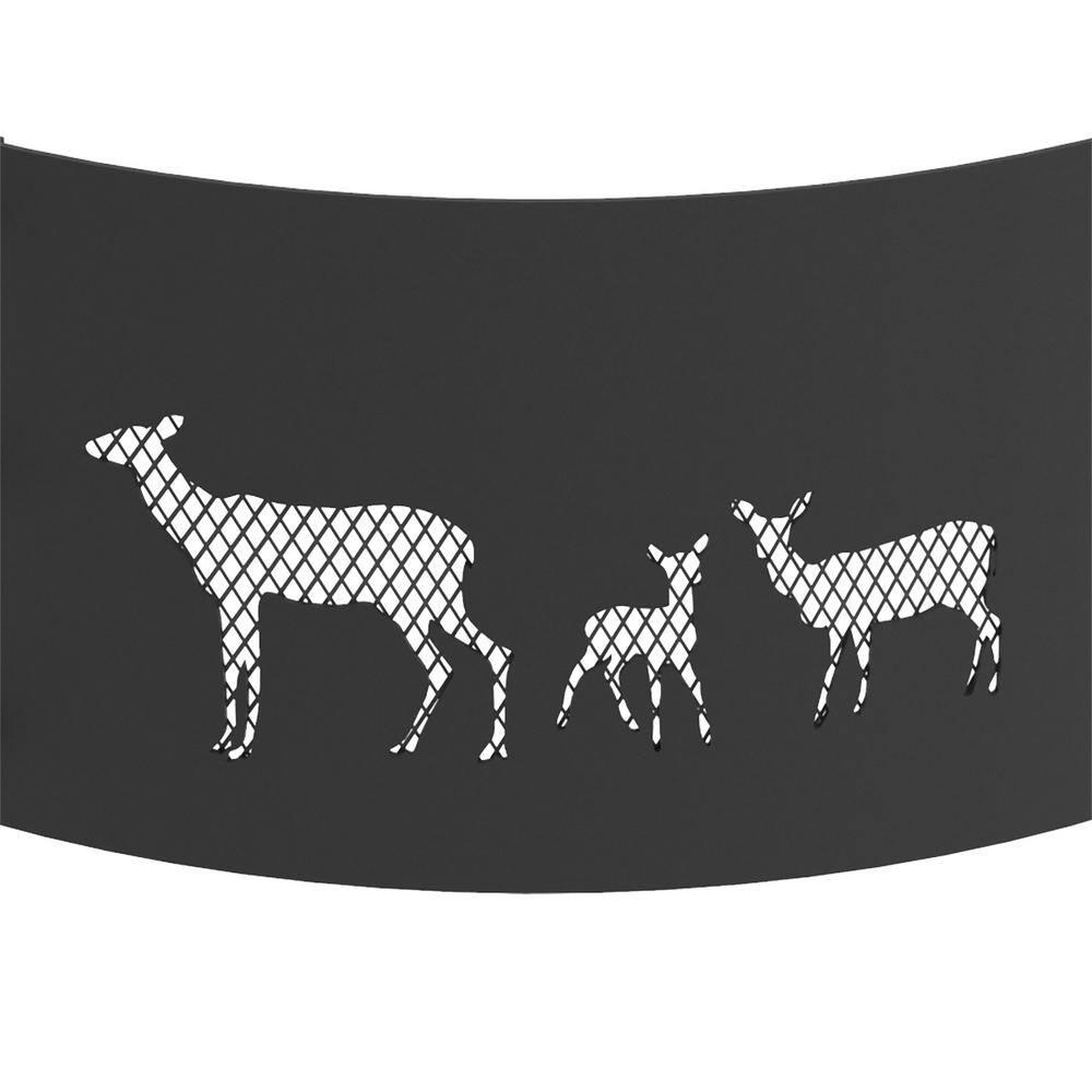 Black Steel 36" Round Fire Ring with Elk Design