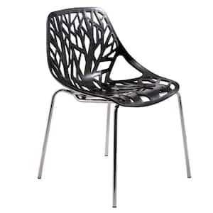 Asbury Modern Stackable Dining Chair with Chromed Metal Legs in Black