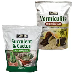 8 Qt. Premium Horticultural Vermiculite for Indoor Plants and Gardening and 4Qt. Succulent and Cactus Potting Soil Mix