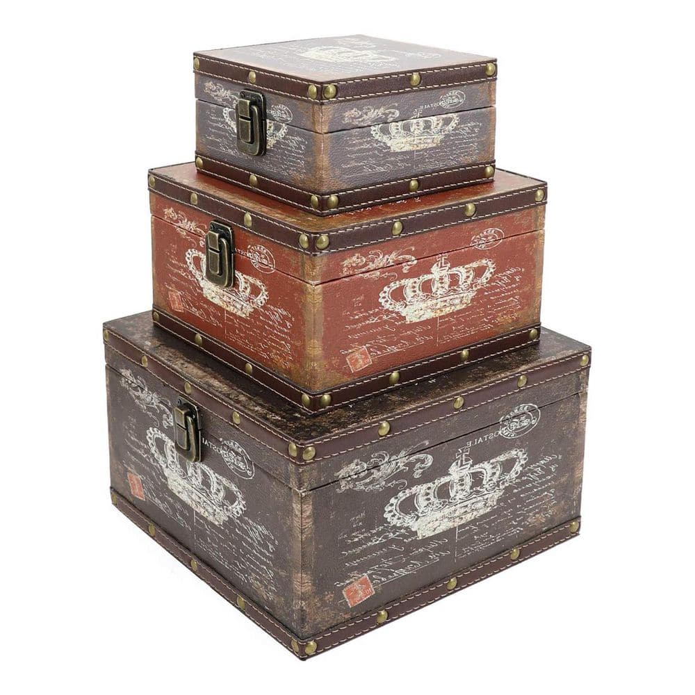 Brown 10.2 in. x 4.7 in. Wood Decorative Boxes Set of 3 with Lid ...