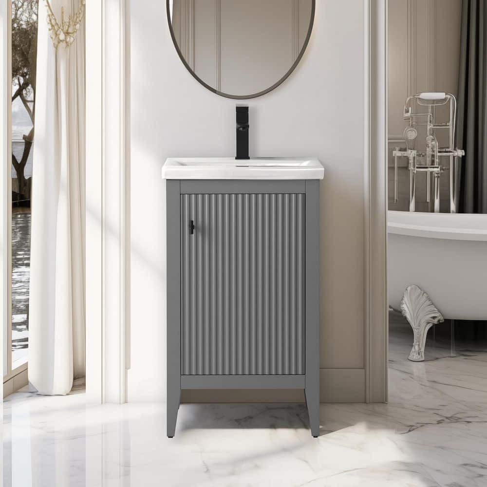 20 in. W x 15.7 in. D x 34 in. H Single Sink Linear Gray Bath Vanity Cabinet with White Ceramic Top price history on PriceWatchPro