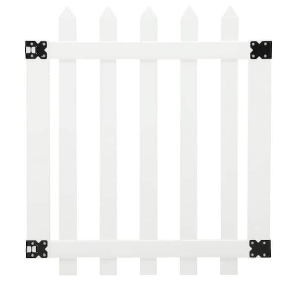 Glendale 3.5 ft. W x 4 ft. H White Vinyl Spaced Picket Fence Gate with 3 in. Pointed Pickets