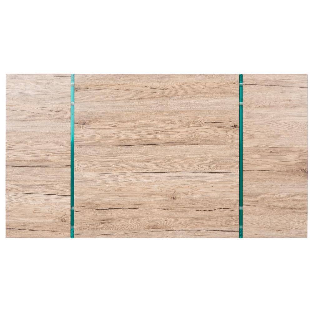 Ethereal Style Natural Finish Rectangular Coffee Table with Glass Legs