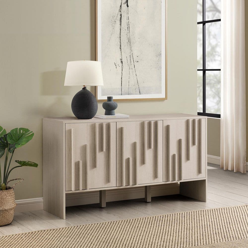 ふぅ　ISSEIKI CONTE LIVING BOARD 110￼ Walker Edison Furniture Company Ivory Oak Wood Modern 55 in