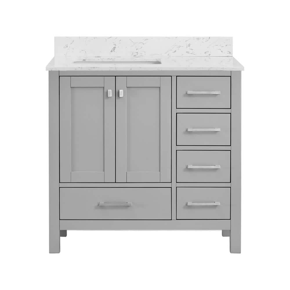 36 in. Freestanding Gray Bath Vanity with White Cultured Marble Top Assembled price history on PriceWatchPro