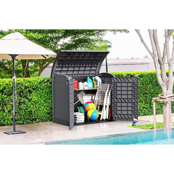 Store-away 317 Gal. 4 ft. 9 in. x 2 ft. 8 in. x 4 ft. 1 in. Gray Resin Horizontal Storage Shed Arc Lid Deck Box