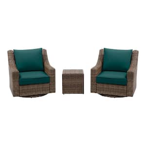 Rock Cliff Brown 3-Piece Wicker Outdoor Patio Seating Set with CushionGuard Malachite Green Cushions