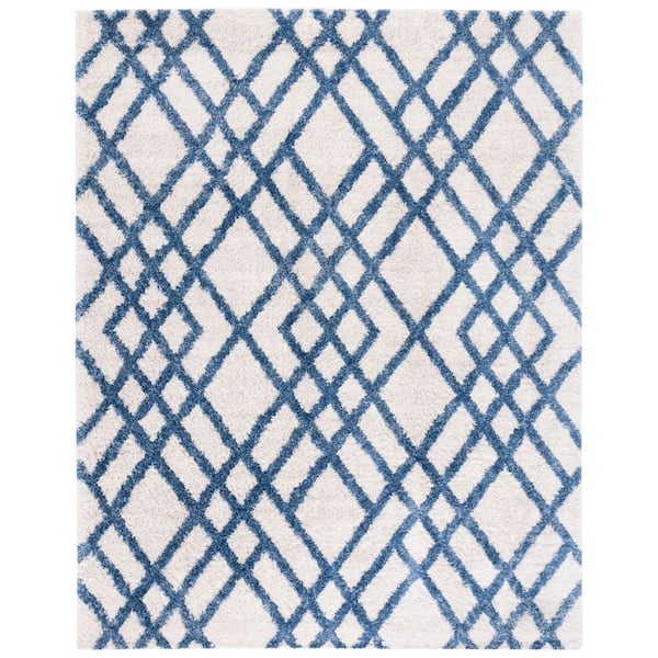 Berber 8 ft. x 10 ft. Ivory/Blue Geometric Area Rug