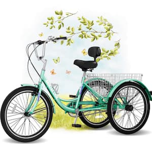 24 in. 3-Wheel Bikes for Adults 7 Speed Adult Trikes Bicycles Cruise Trike with Shopping Basket for Seniors, Women, Men
