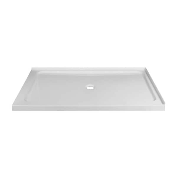 FINE FIXTURES 60 in. L x 36 in. W Double Threshold corner Shower Pan Base with center drain in white