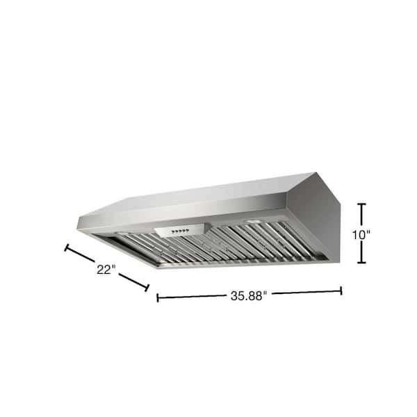 36 in. 600 CFM Under Cabinet Range Hood with Light in Stainless Steel
