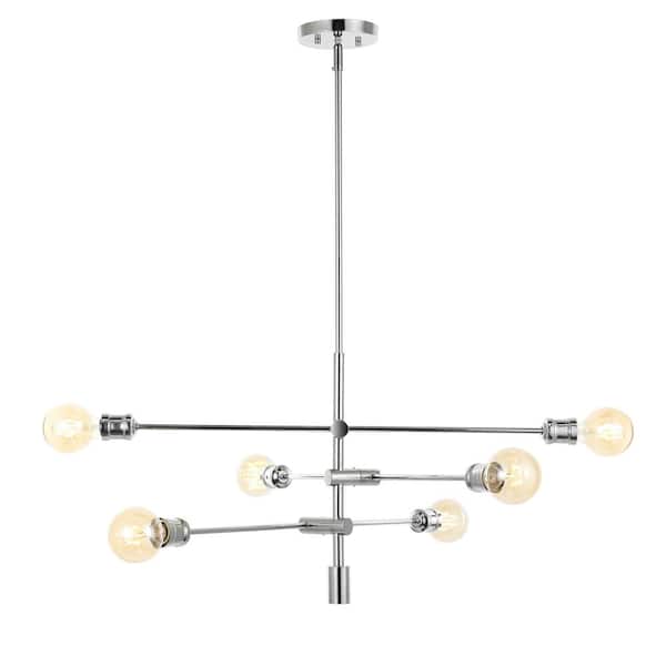 Atlas 36 in. 6-Light Modern Vintage Iron Arm-Adjustable LED Chandelier, Chrome