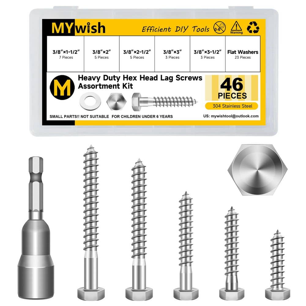 3/8" X 1-1/2" Hex Head Lag Screws 14Pcs, 304 Stainless Steel