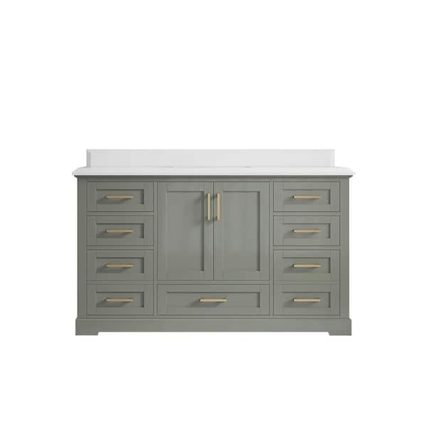 Willow Collections Boston 60 in. W x 22 in. D x 36 in. H Single Sink Bath Vanity in Evergreen with 1.5 in. White Quartz Top