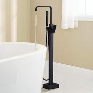 Single-Handle Floor Mounted Tub Filler Trim Claw Foot Freestanding Tub Faucet with Hand Shower in Black