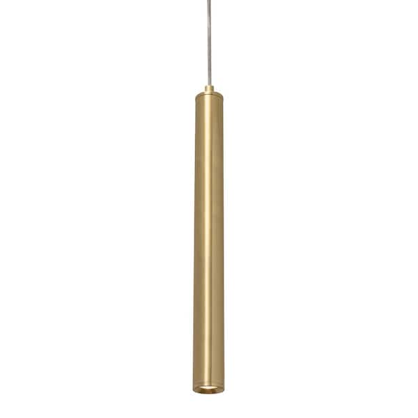 Eli 9-Watt Integrated LED Satin Brass Cylinder Pendant with Steel Satin Brass