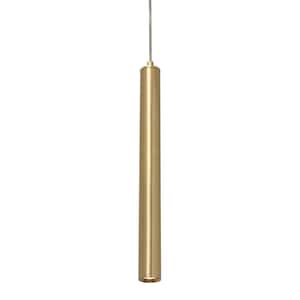 Eli 9-Watt Integrated LED Satin Brass Cylinder Pendant with Steel Satin Brass