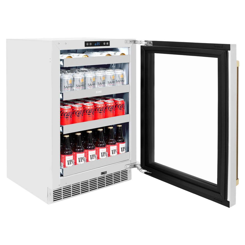 24" Stainless Steel Undercounter Beverage Fridge with Champagne Bronze Handle