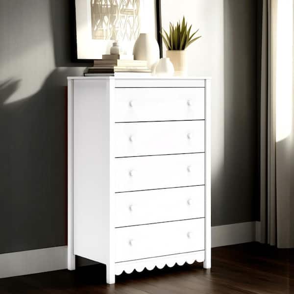 Kally Matte White 5-Drawer 31.61 in. Wide Tall Chest of Drawers Dresser Without Mirror