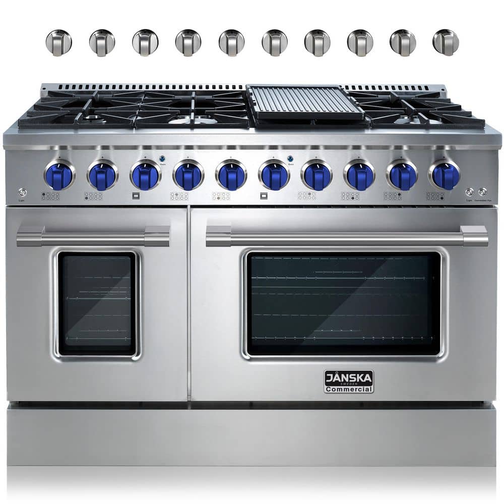 Professional 48 in. 6.7 cu. ft. 8-Burners Double Oven Gas Range with Griddle in Stainless Steel with 2-Sets of Knobs price history on PriceWatchPro