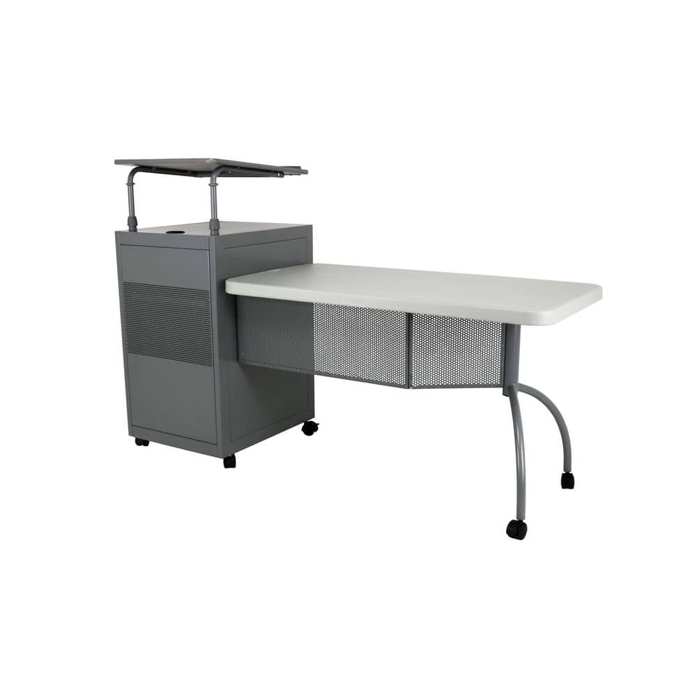 Desktern 68 in. Rectangular Gray Plastic and Steel Desk with Height-Adjustable Lectern Top and Storage