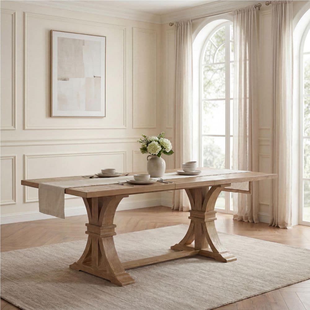 Extendable Style Natural Rubber Wood 63-78.74 in. Trestle Dining Table Seats 6 with 15.74 in. Removable Leaf price history on PriceWatchPro