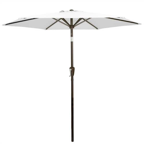 Afoxsos 7.5 ft. Metal Market Push Button Tilt and Crank Patio Umbrella in Light Gray