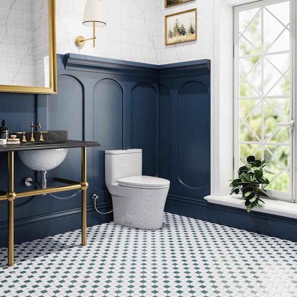 1-Piece 12 in. Rough In 1.1/1.6 GPF Dual Flush Elongated Toilet in White with Skirted Trap Way Seat Included