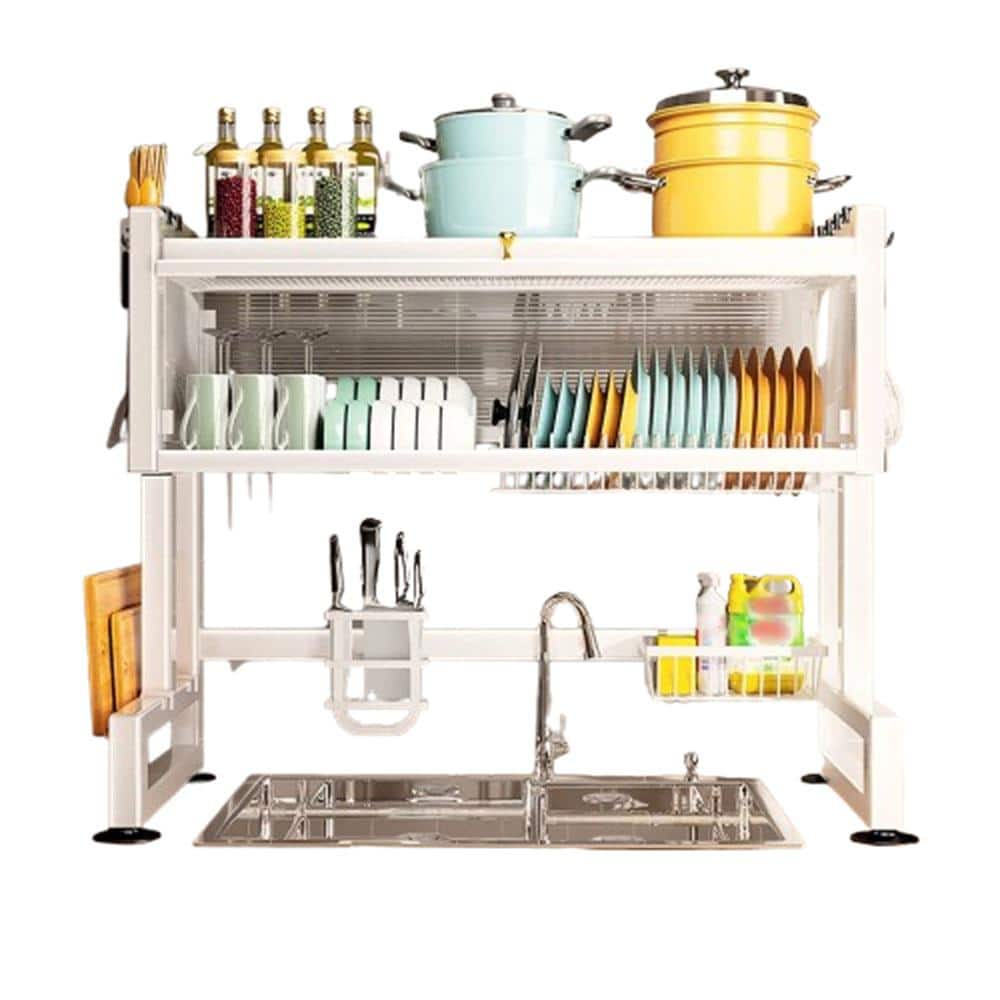 2-Tier Storage Carbon Steel Standing Over-the-Sink Drying Dish Rack with Au