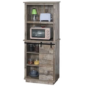 Vintage Wood Grain Freestanding Rustic Kitchen Buffet with Hutch