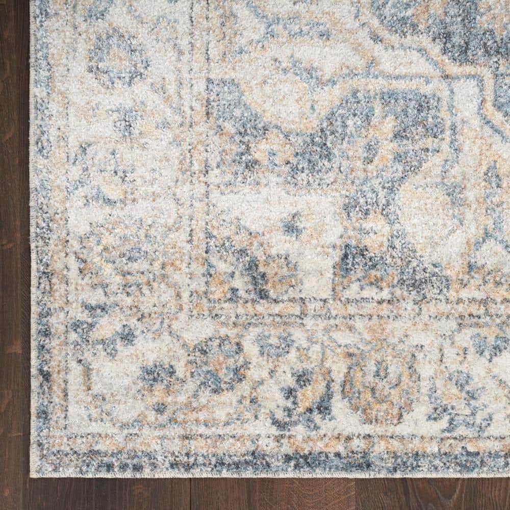 Grey Blue Floral Synthetic 9' x 12' Washable Area Rug
