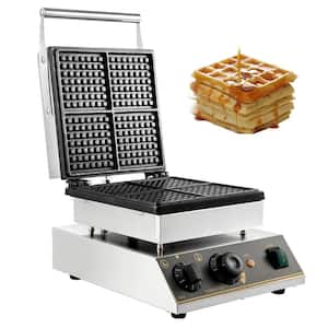 2000-Watt Commercial Waffle Maker 4-Waffle Stainless Steel Nonstick Rectangle Belgian Waffle Maker for Snack Bar Family