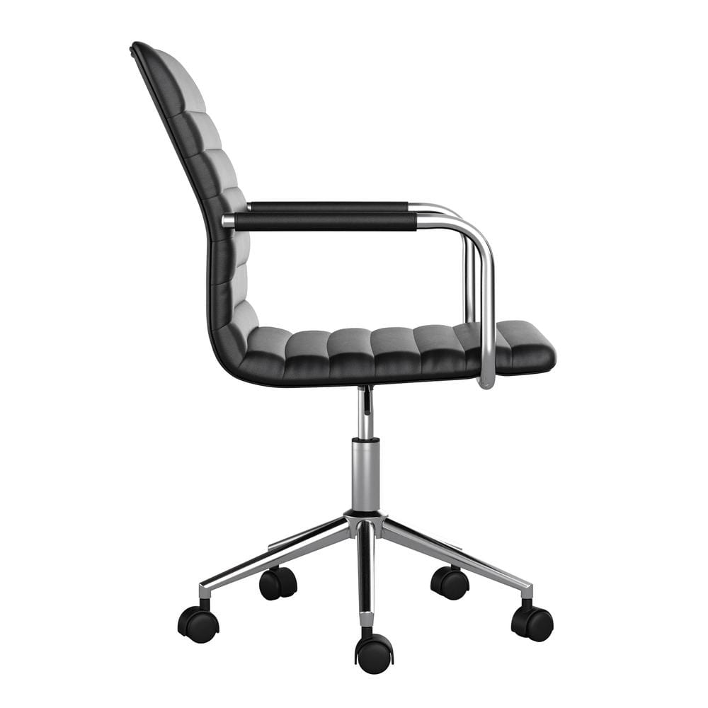 Black Faux Leather Executive Swivel Office Chair with Polished Nickel Frame