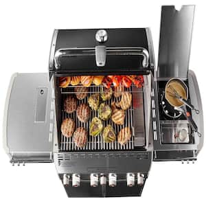 Summit E-470 4-Burner Propane Gas Grill in Black with Built-In Thermometer and Rotisserie