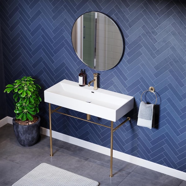 Swiss Madison Claire 40 in. Ceramic White Console Sink Basin Gold Legs