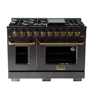 Gemstone 48 in. 6.7 cu. ft. 8 Burners Natural Gas Range with Two Ovens - One Convection - in Titanium Stainless Steel