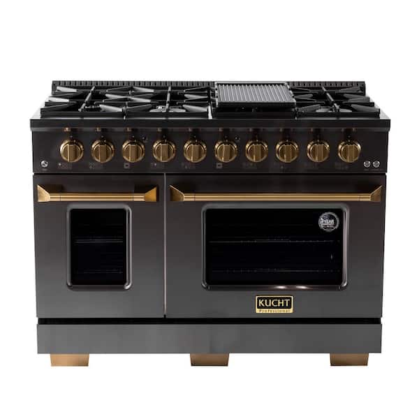 Kucht Gemstone 48 in. 6.7 cu. ft. 8 Burners Natural Gas Range with Two Ovens - One Convection - in Titanium Stainless Steel