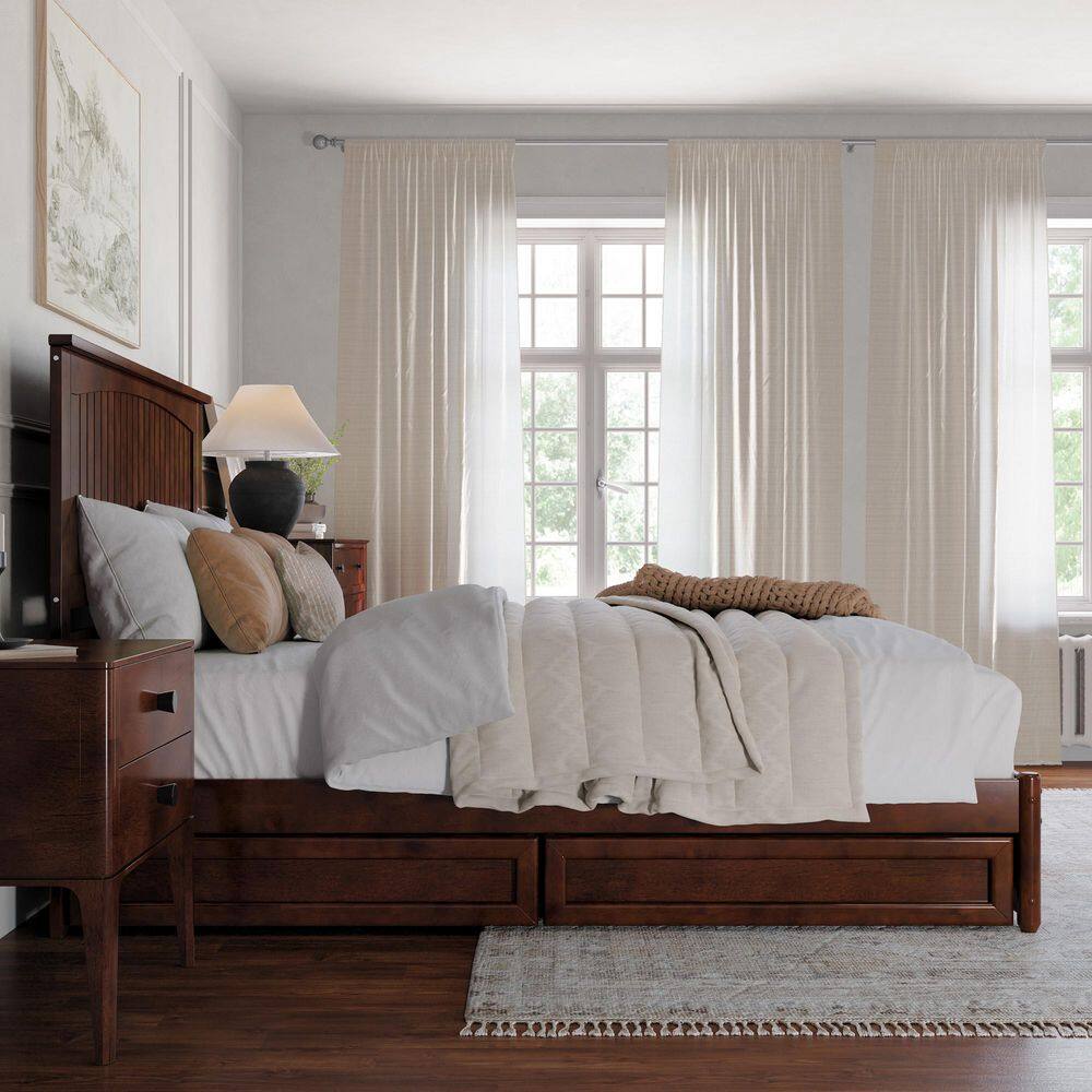 Malta Light Toffee Natural Bronze Solid Wood Frame Twin Platform Bed with Panel Footboard Storage Drawers - thumbnail 2
