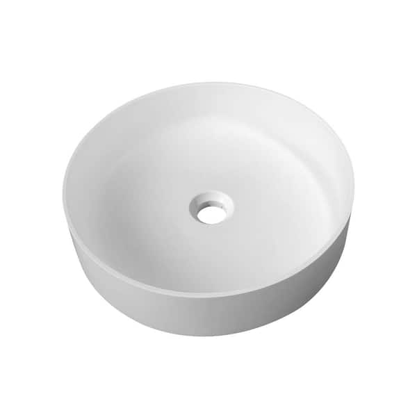 WELLFOR 16.3 in. Round Solid Surface Bathroom Sink in White